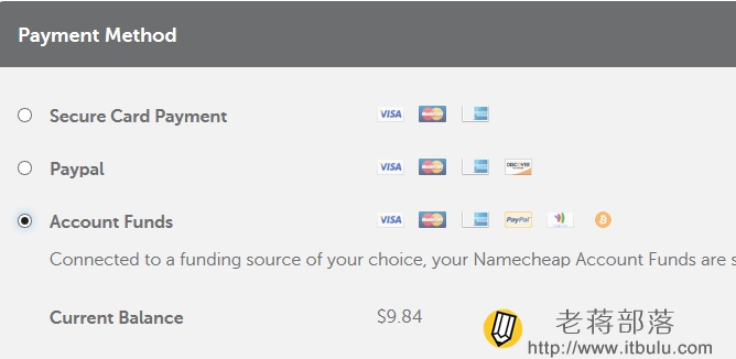 选择合适的付款方式付款Namecheap订单