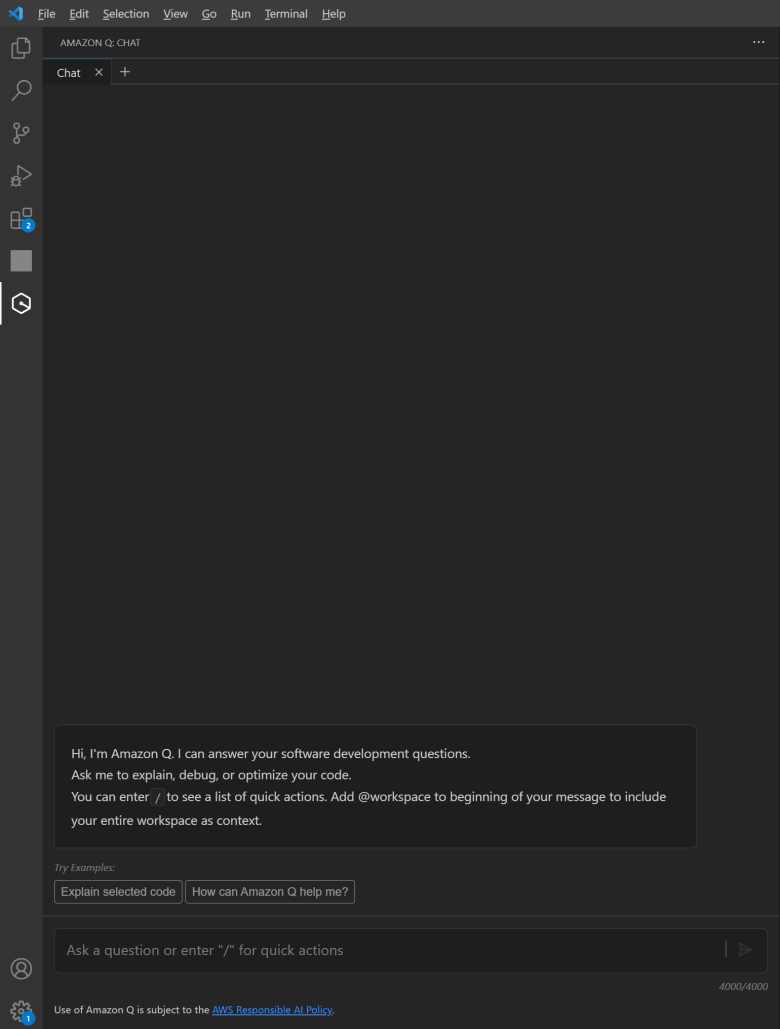 利用亚马逊云Amazon Q 绑定VS Code编辑器实现AI编程助手 - 第5张