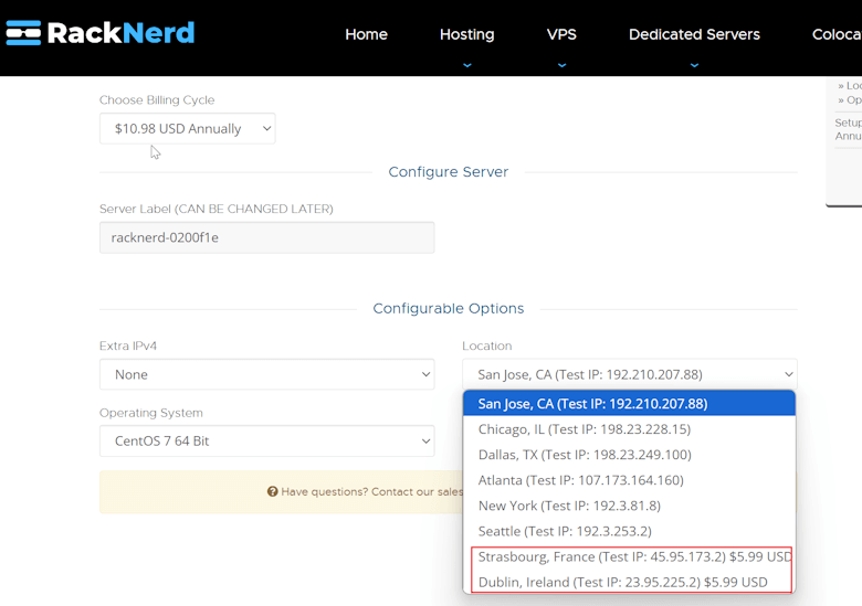 RackNerd新增欧洲法国和爱尔兰VPS数据中心 年付16美元左右 - 第1张