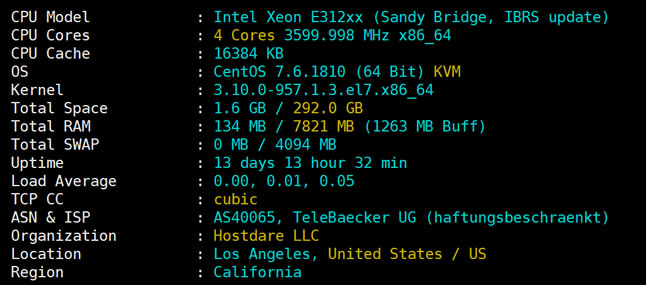 HostDare 洛杉矶CN2 GIA线路VPS主机速度和性能评测