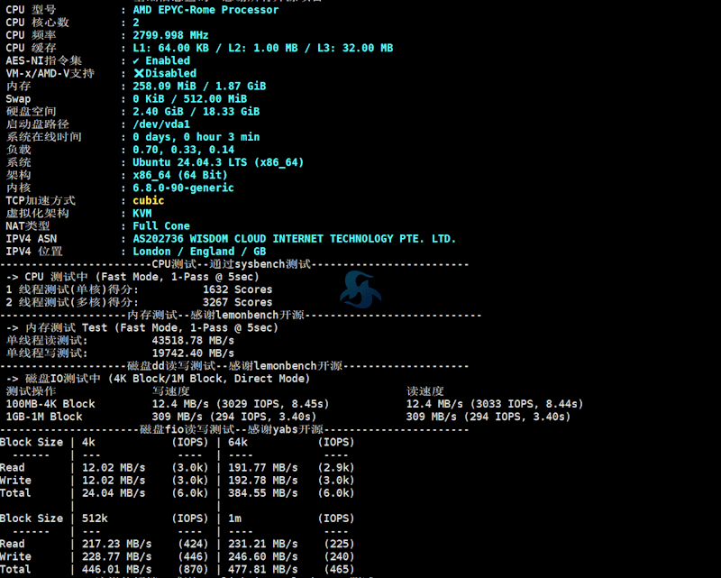 实测荫云服务商英国原生IP双ISP网络VPS性能体验