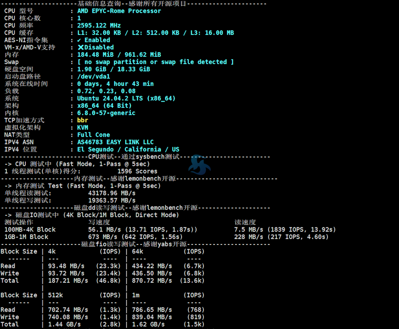 VMRack 洛杉矶三网优化精品网络VPS性能测试 速度快解锁优秀