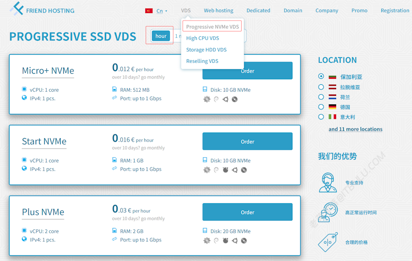 FriendHosting 新增小时计费欧洲VPS方案 不限制流量 1G带宽 NVMe硬盘