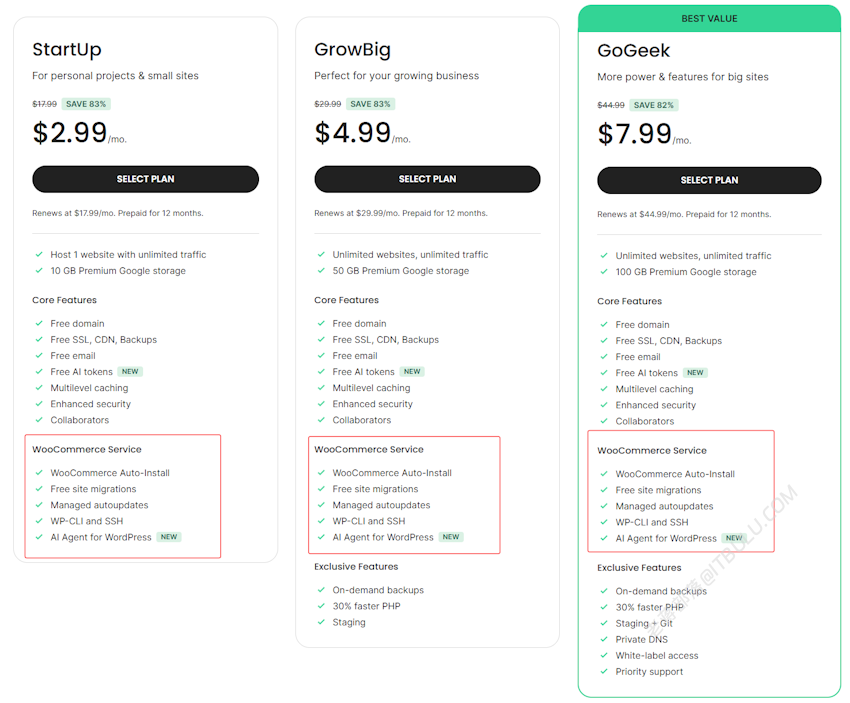 企业出海独立站选SiteGround哪个方案?Web Hosting 对比 Hosting for WordPress